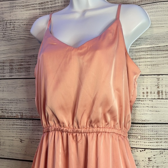 NICOLE MILLER Peach Asymmetrical Ruffle Hem Midi Dress | Size Medium - Picture 3 of 5